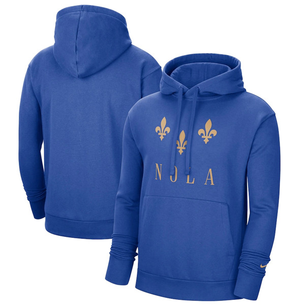 Men's New Orleans Pelicans 2021 Blue City Edition Essential Logo Fleece Pullover Hoodie